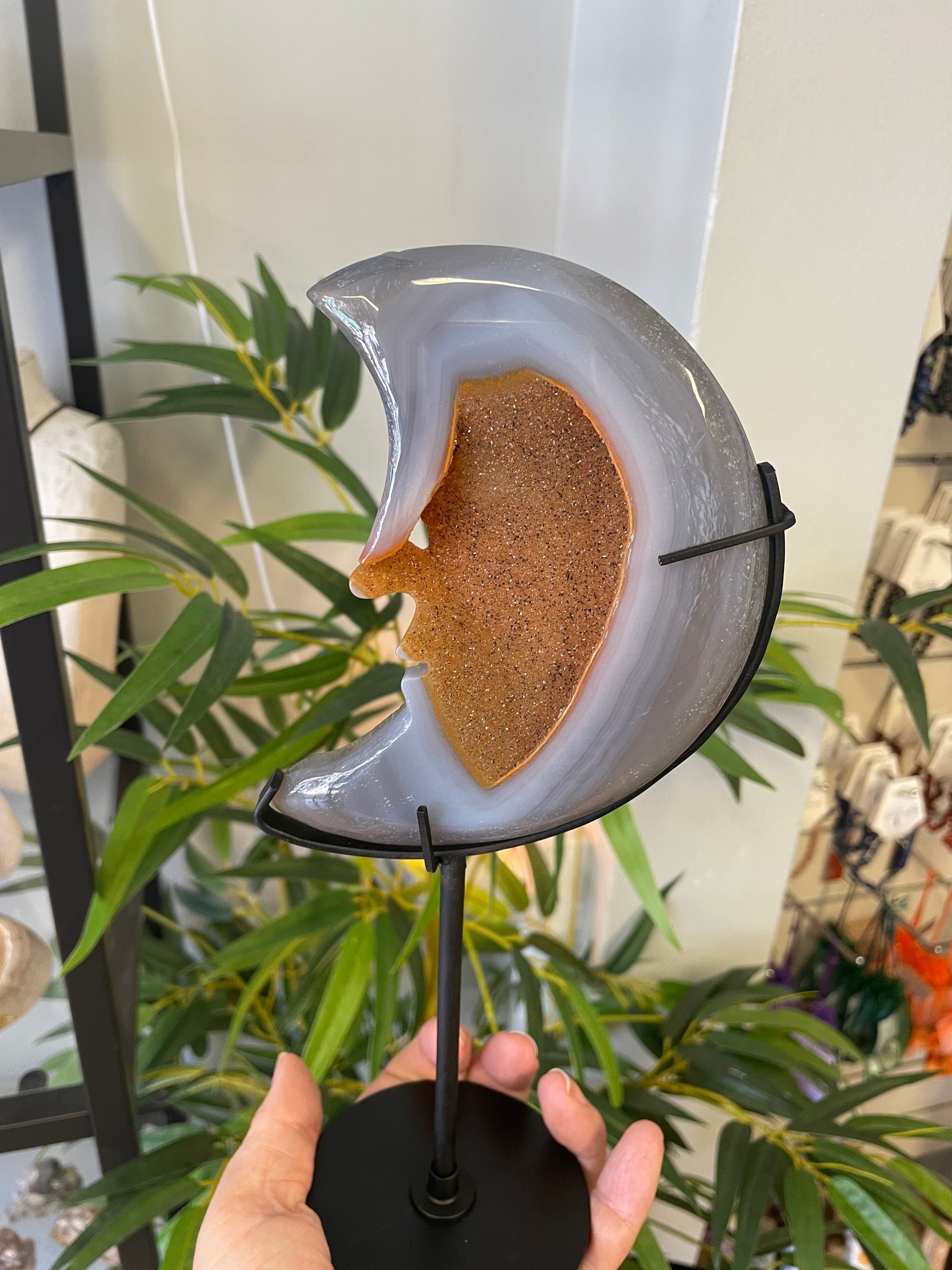 Agate Moon Face on Stand