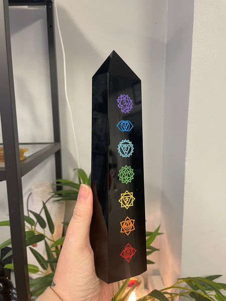 Large obsidian chakra tower