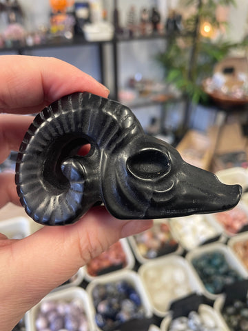 Obsidian Carved Rams Head