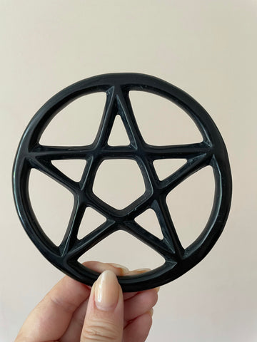 Large Black Obsidian Carved Pentagram