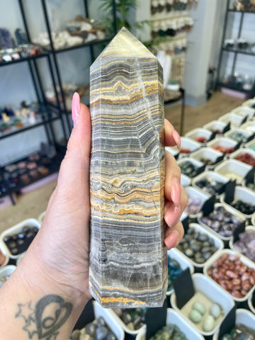 Grey Striped Calcite Tower